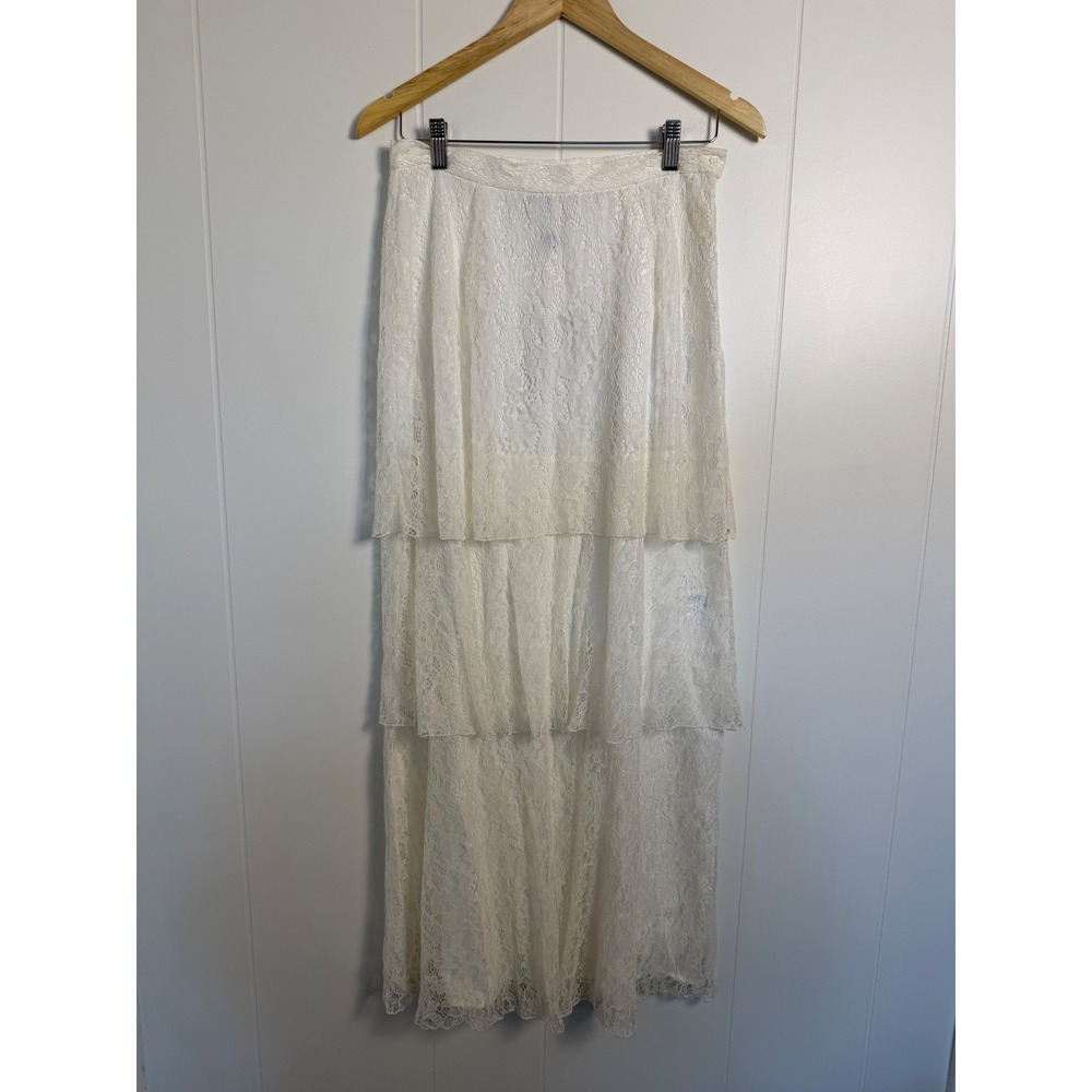 $400 YOOX Italian Dondup Maxi Skirt White Lace Tiered Boho Made in Italy